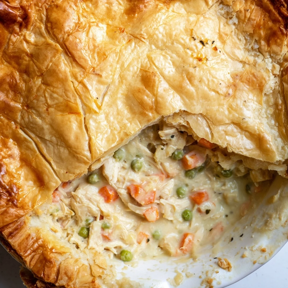 A warm, creamy Turkey Pot Pie with tender turkey, perfect for a cozy dinner.
