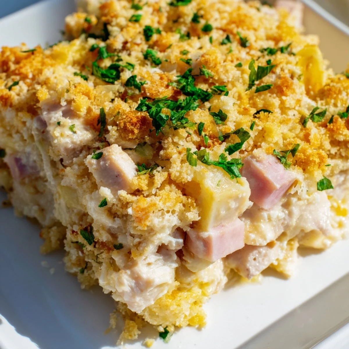Enjoy delicious layers of chicken, ham, and melted cheese in this savory Chicken Cordon Bleu Casserole.