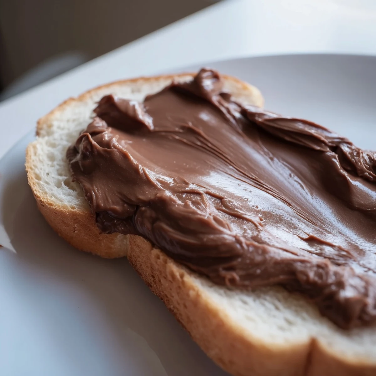 Enjoying creamy Chocolate Spread with Bread topped with sliced bananas, a quick and indulgent snack.