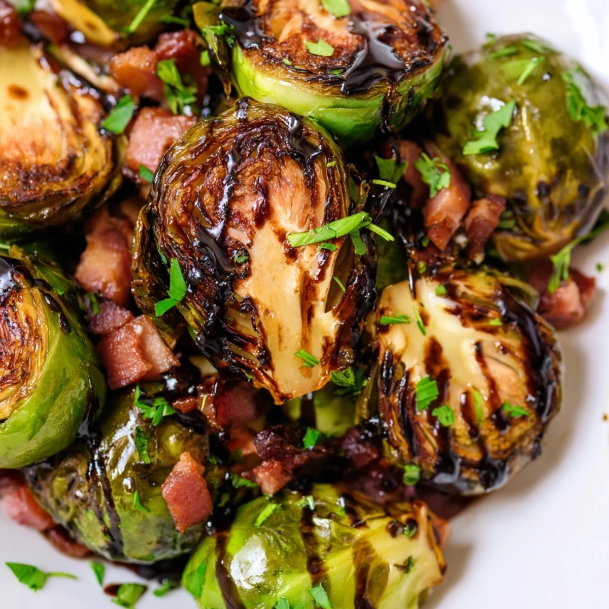 Perfect as an easy American side dish, you can see a light drizzle of balsamic glaze.