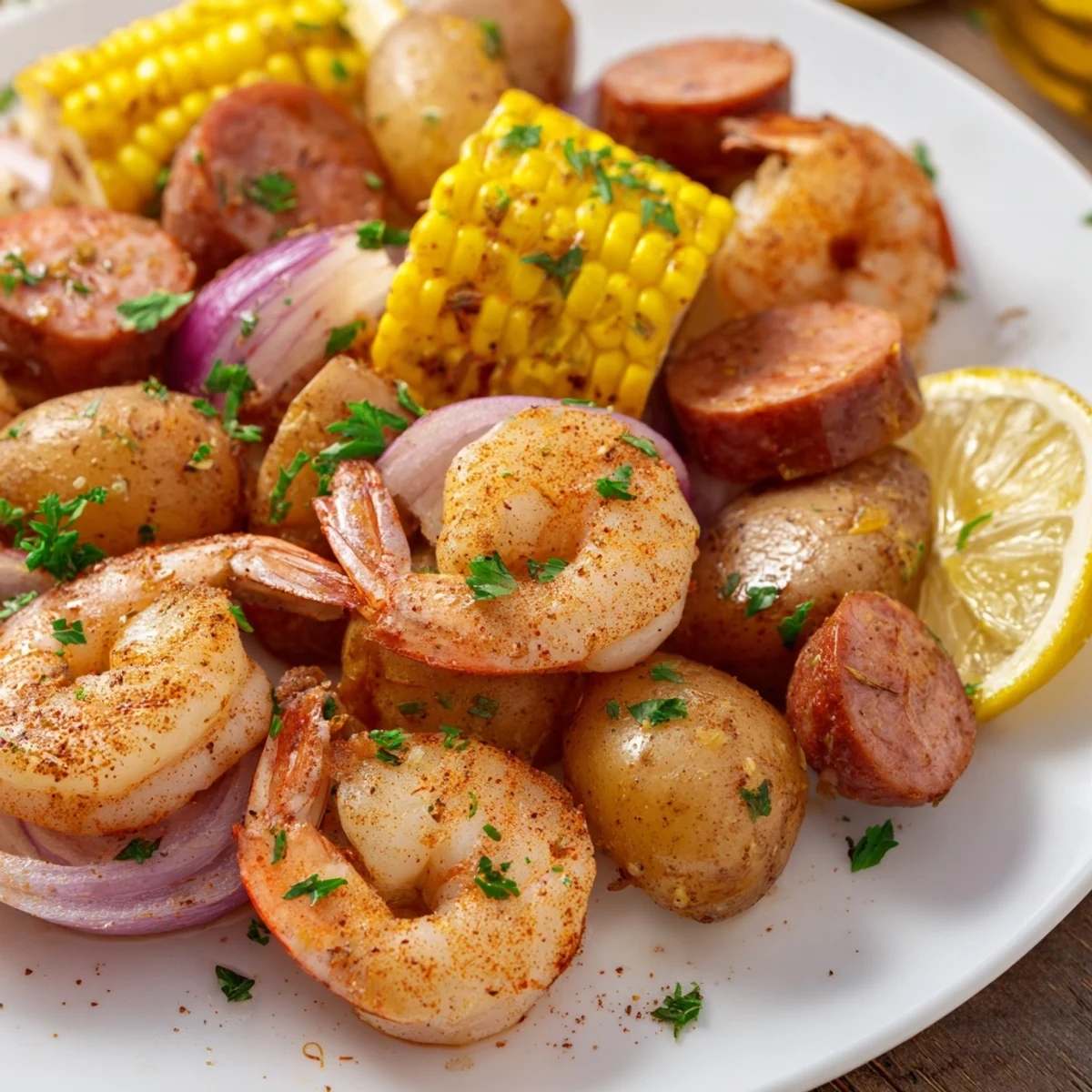 Hearty Sheet Pan Shrimp Boil featuring juicy shrimp, smoky andouille sausage, and sweet corn roasted with tender baby potatoes.