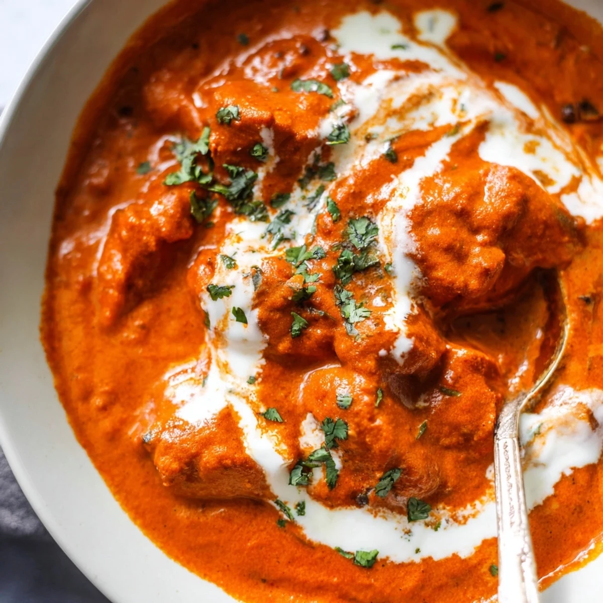 Savory Slow Cooker Chicken Tikka Masala simmers in a creamy tomato sauce, garnished with cilantro and served alongside fluffy basmati rice.
