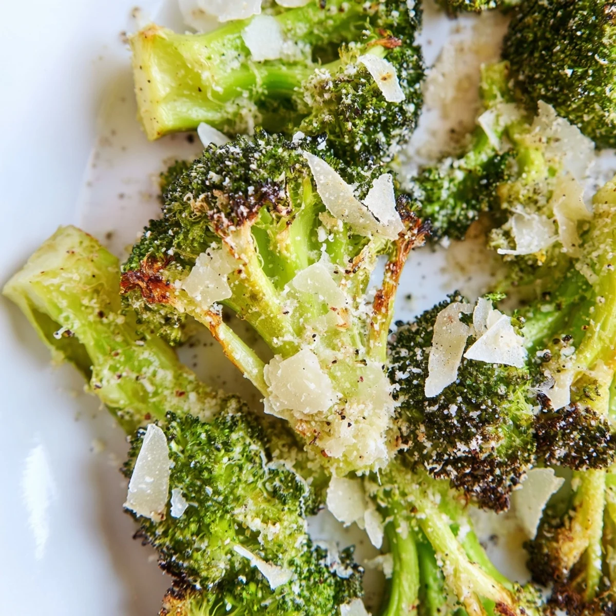 Savory Roasted Broccoli with Garlic and Parmesan Cheese plated as a side dish, perfect beside grilled chicken or a weeknight pasta.