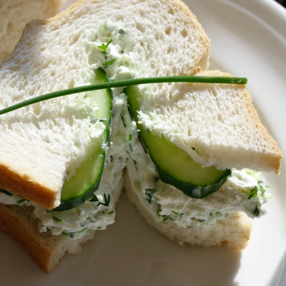 Soft white bread cut into shamrock shapes is filled with creamy herbed cheese and crisp, cool cucumber slices.