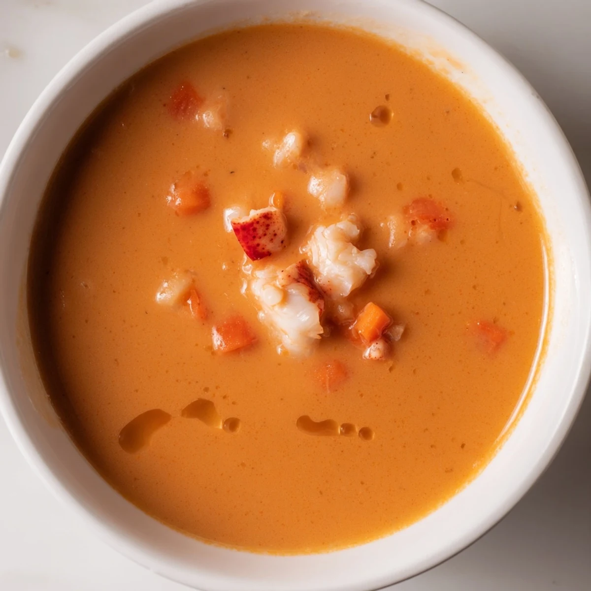 Creamy Romantic Lobster Bisque with Sherry Vinegar steams in a rustic bowl, garnished with chives and a drizzle of the tangy vinegar.