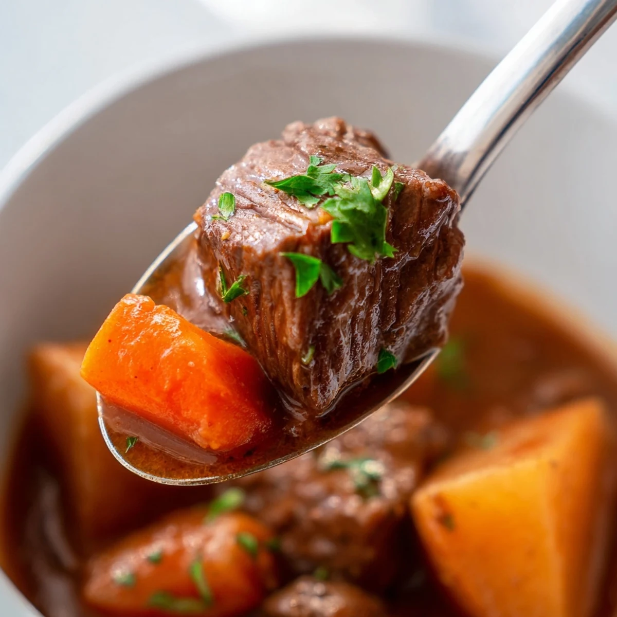 Golden potatoes and sliced carrots soak up the hearty, gluten-free sauce in this slow-cooked American classic.