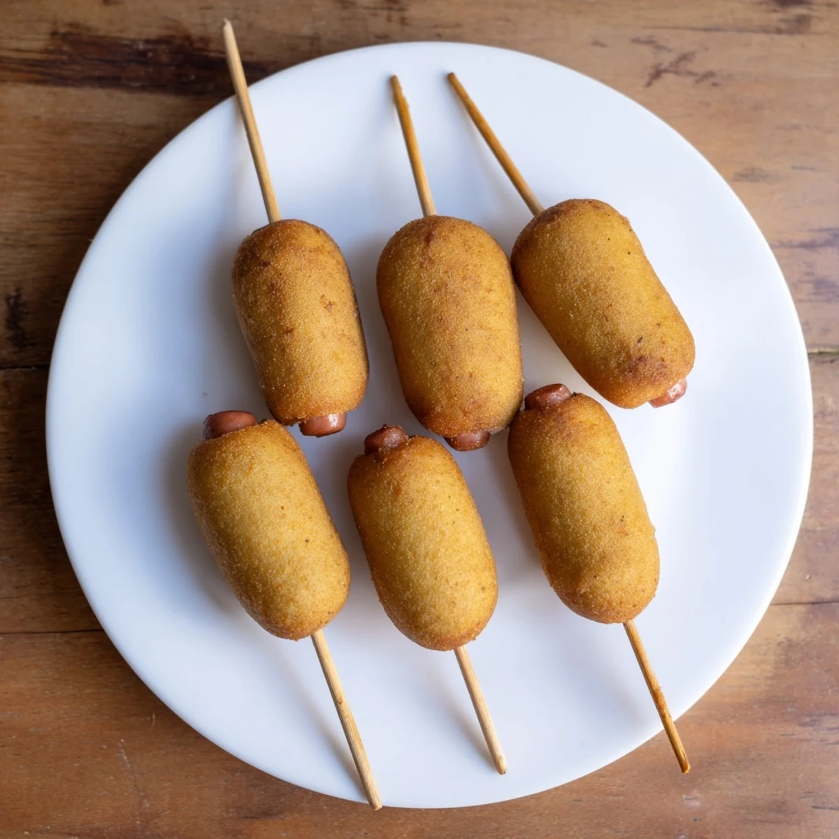 Freshly fried Super Bowl Mini Corn Dogs arranged on a platter, steam rising from the golden batter, served with ketchup and mustard dips.