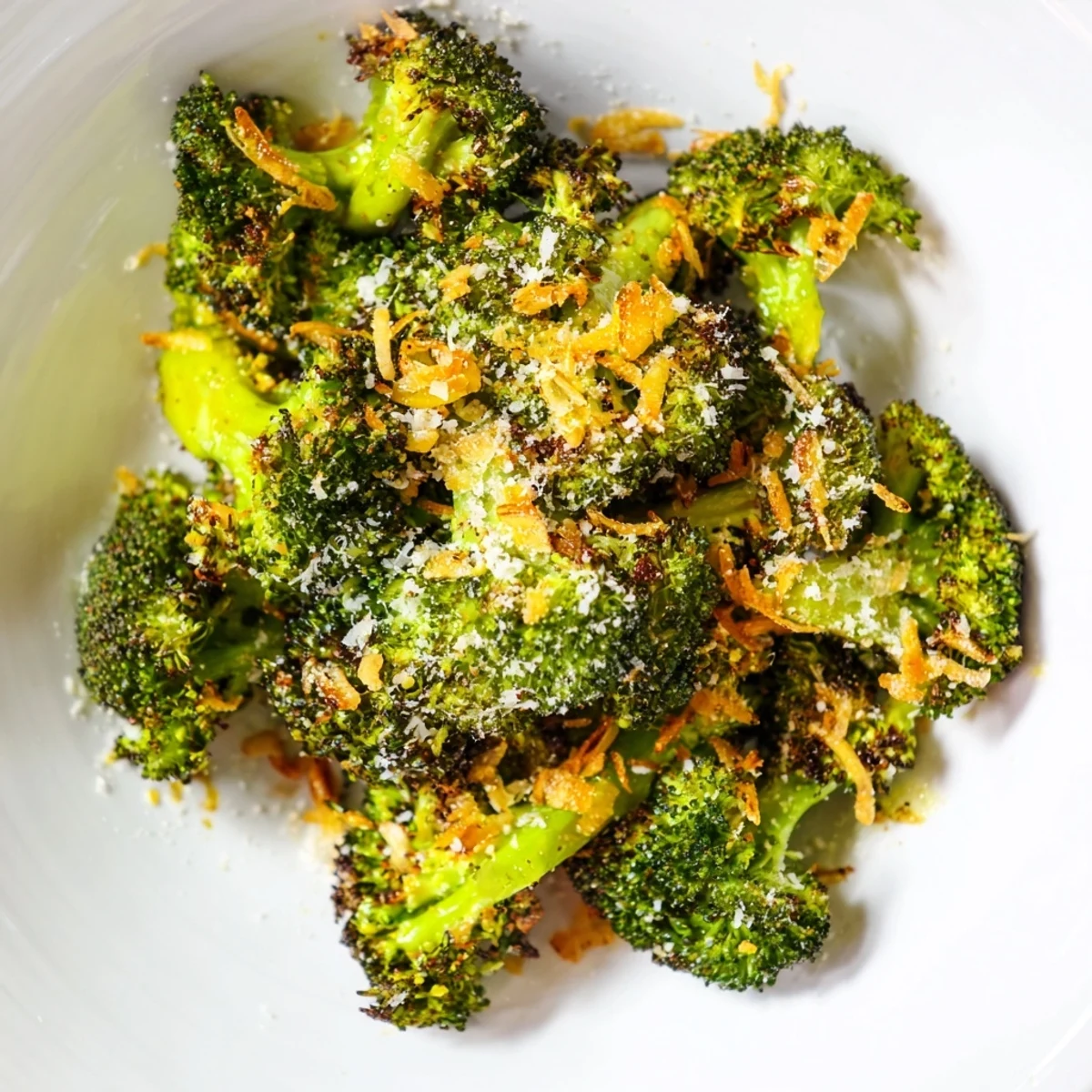 Tender-crisp roasted broccoli with garlic and Parmesan, served warm with a golden, cheesy finish.  