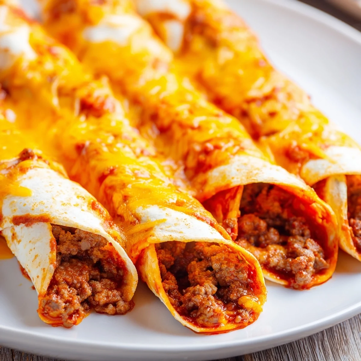 Golden-brown Beef Enchiladas with Red Sauce and Cheese bubbling under a blanket of melted cheddar and Monterey Jack, ready to serve.