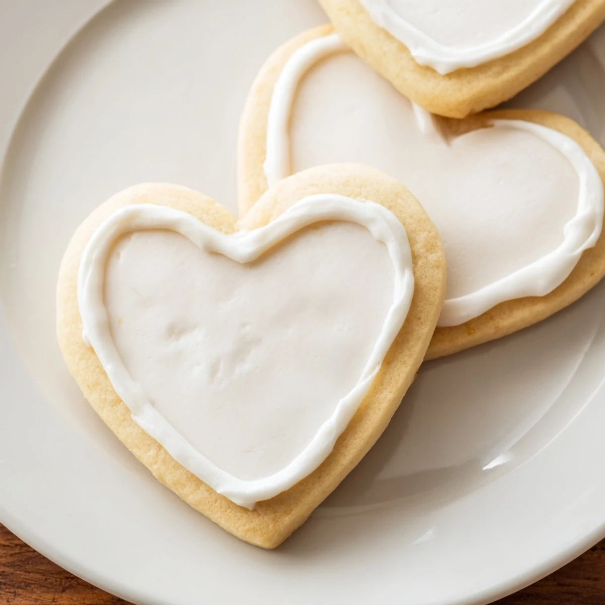 A close-up of delicate heart sugar cookies decorated with intricate white royal icing patterns, perfect for wedding favors or holiday gifts.  