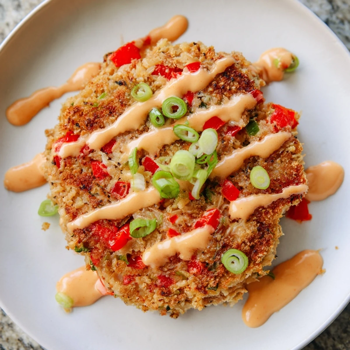 Golden-brown Spicy Tuna Cakes with Sriracha Mayo resting on a white plate with fresh lime wedges and cilantro.