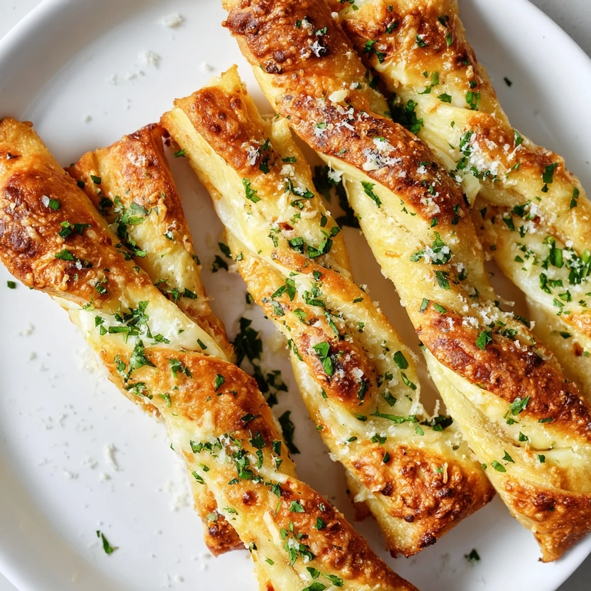 Golden Crispy Air Fryer Pizza Cheese Bread Twists served with warm marinara dipping sauce. 