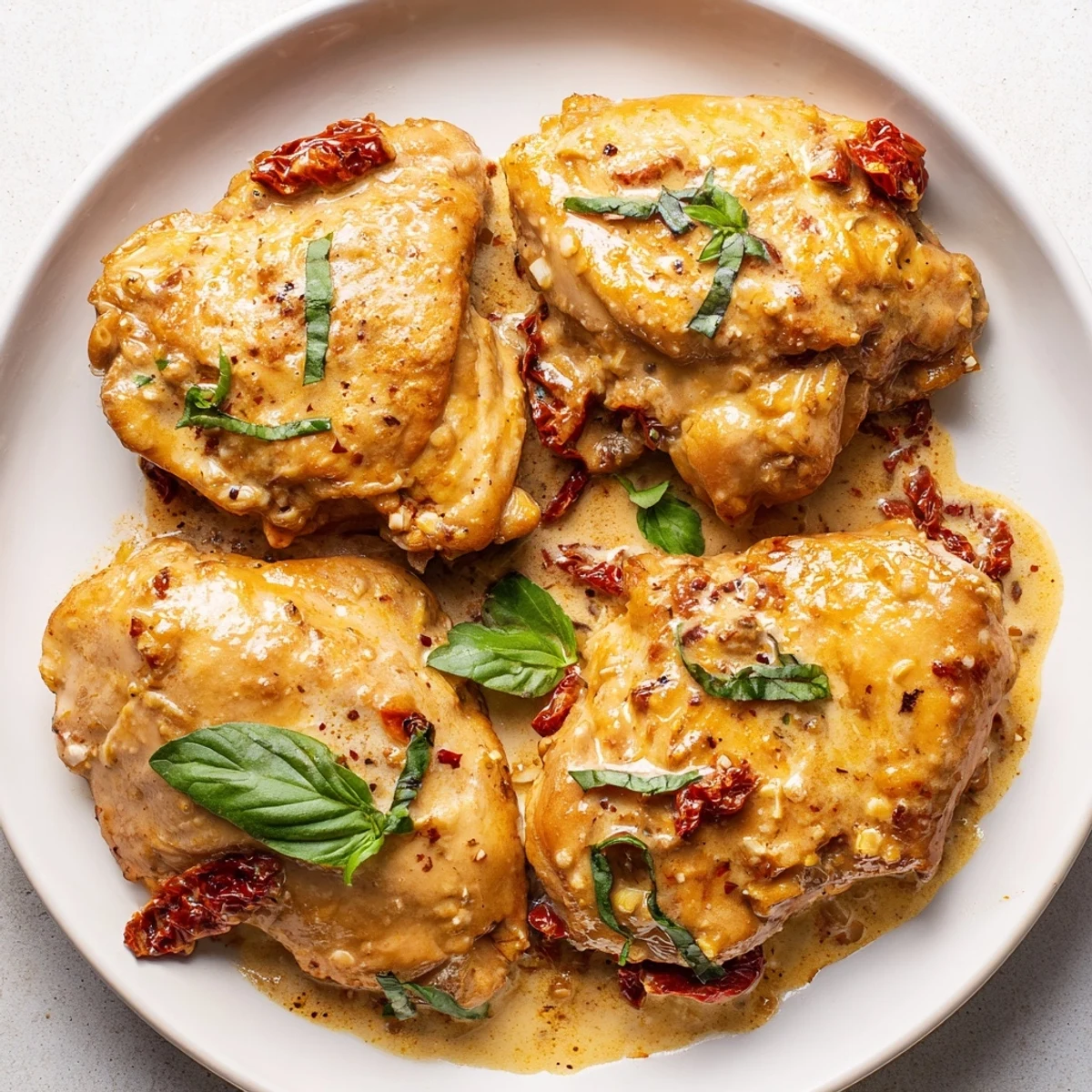The finished Marry Me One Pan Chicken in Sun-Dried Tomato Cream Sauce bubbling in a skillet, ideal for a romantic dinner.