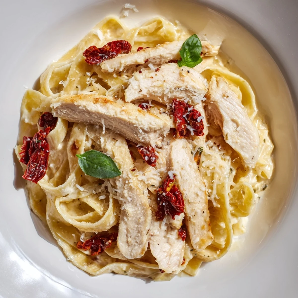 Savory Marry Me Garlic Parmesan Chicken Pasta served hot on a white plate with extra Parmesan.