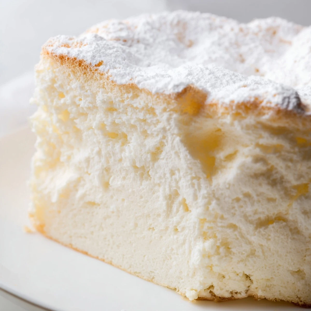 Fluffy yogurt cloud cake on a marble countertop, garnished with lemon zest and a dollop of whipped cream.