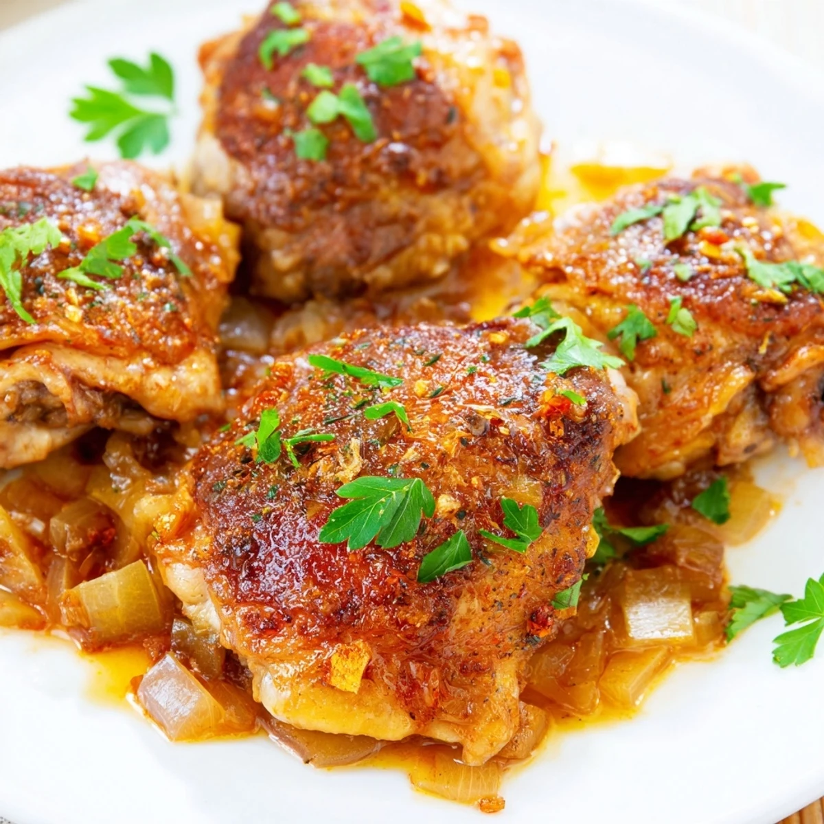 Tender Braised Catalina Chicken rests in a rich, tangy-sweet sauce, ready to be served over a bed of fluffy white rice.