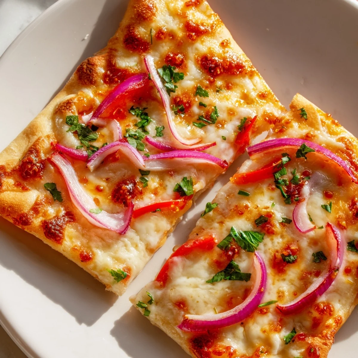 Sweet Heat Honey Garlic Flatbread Pizza served hot with a side salad, perfect for a quick vegetarian dinner in American homes.