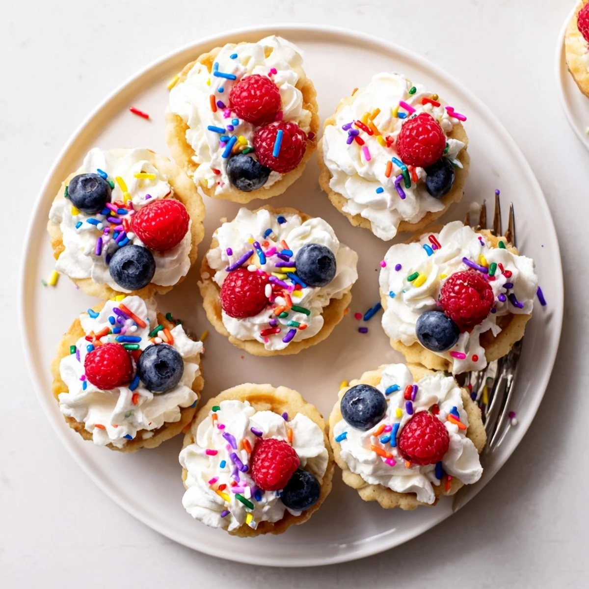 A close-up of Sugar Cookie Cups with smooth vanilla filling and sprinkles, showcasing their crunchy outside and soft center on a marble countertop.