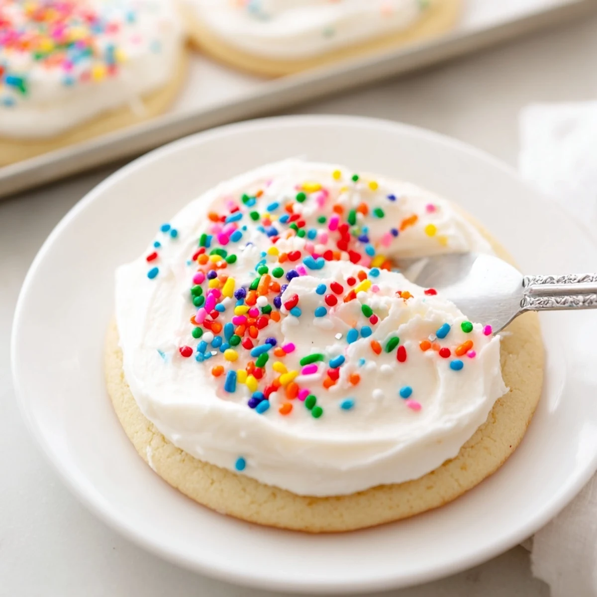 A batch of decorated cookies finished with Easy Sugar Cookie Frosting, arranged on a cooling rack.