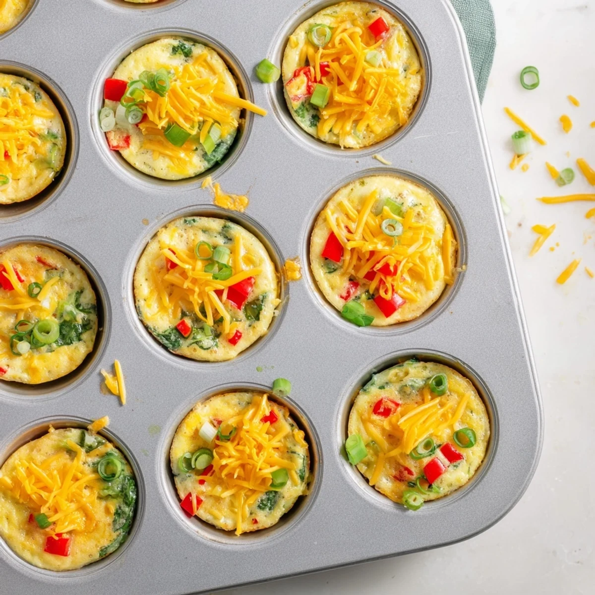 Freshly baked Muffin Tin Cottage Cheese Egg Bites arranged neatly on a wire cooling rack.  