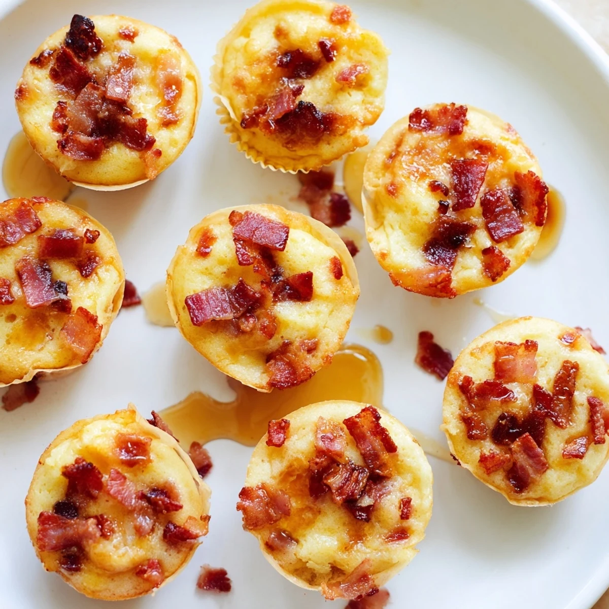 Freshly baked Maple Bacon Pancake Muffins arranged on a rustic wooden board, ready to be enjoyed as a savory-sweet American breakfast treat.