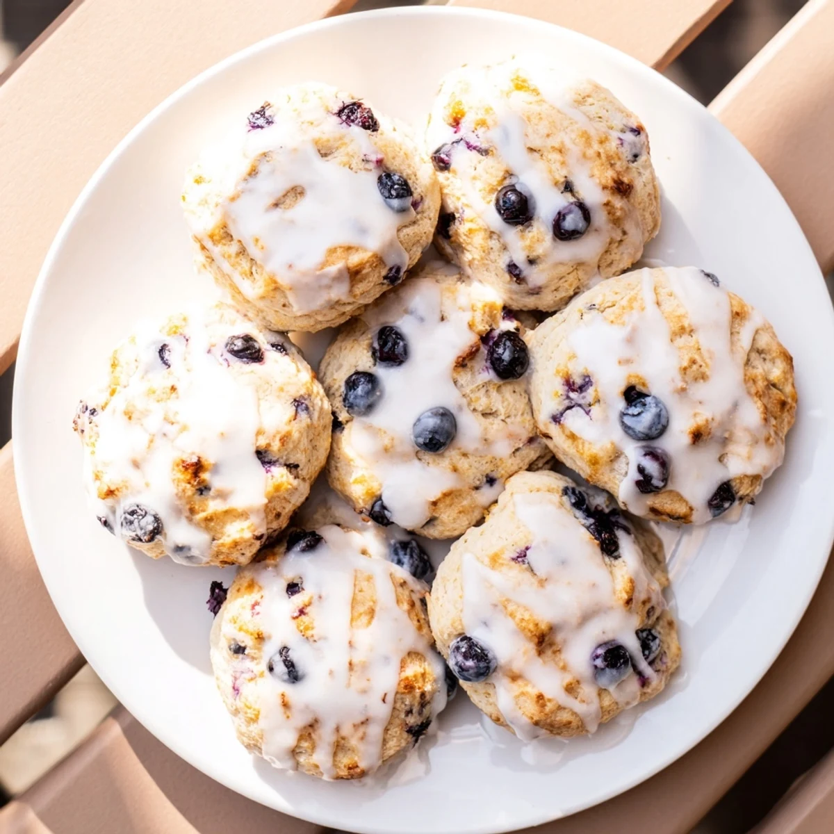 Warm Nakishas Blueberry Biscuits served with a cup of coffee on a sunny breakfast table setting.