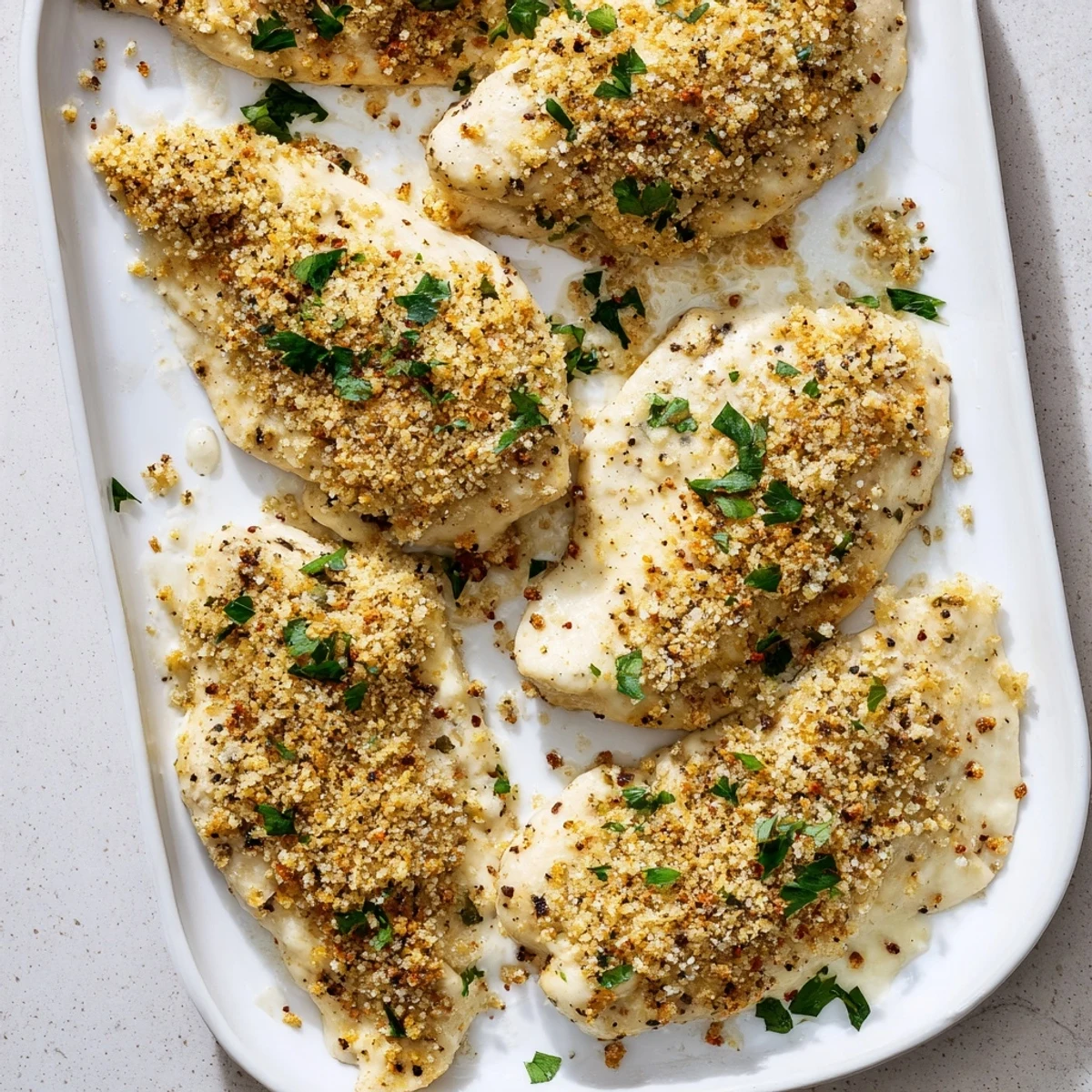 Perfectly cooked Melt In Your Mouth Chicken rests beside roasted vegetables, highlighting its juicy texture and golden parmesan crust for dinner.