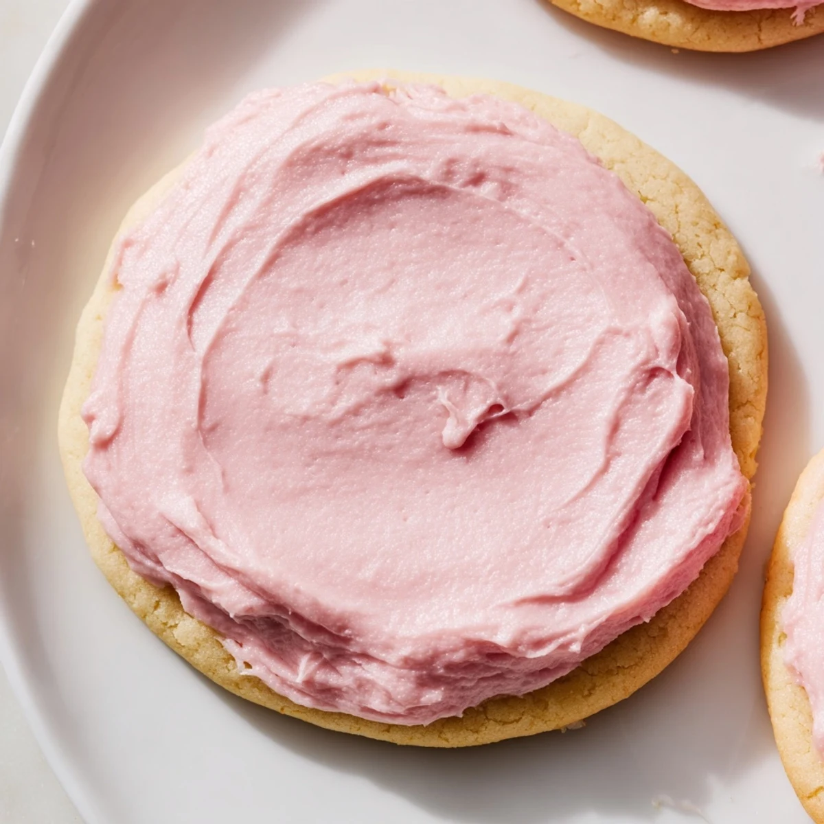 Freshly baked Crumbl Pink Sugar Cookies with soft centers and glossy pink almond frosting, ready to serve on a cooling rack.