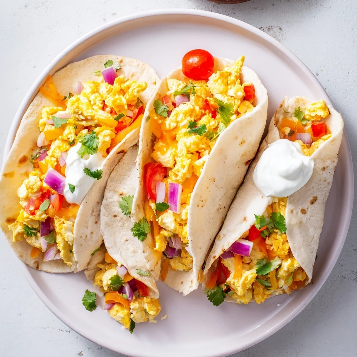 Fluffy scrambled eggs and melted cheddar fill warm flour tortillas for these Tex Mex Egg Tortilla Pockets, served with fresh salsa.