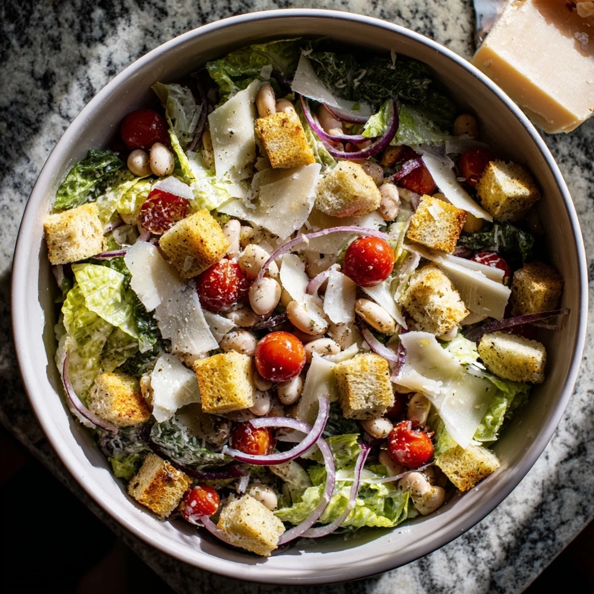 Creamy homemade Caesar dressing coats tender butter beans and crisp romaine lettuce in this vibrant salad