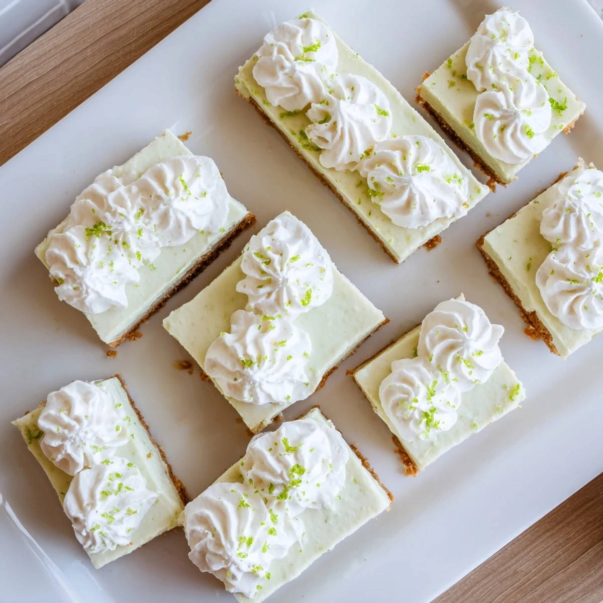 Golden graham cracker crust topped with vibrant green key lime pie bars sprinkled with fresh zest