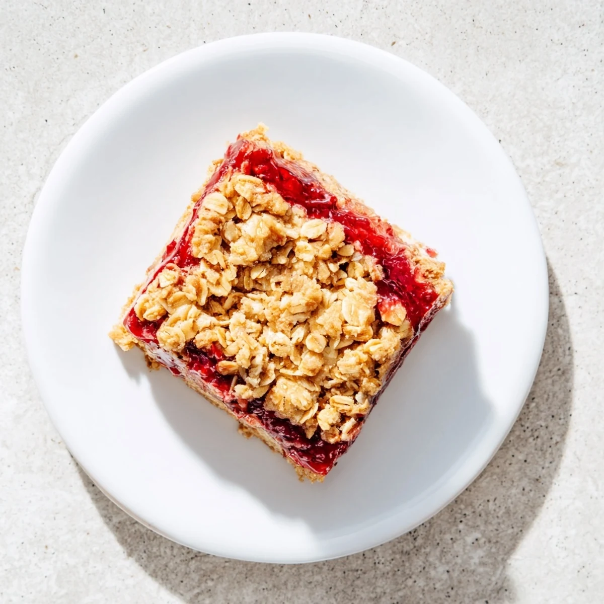 Homemade strawberry oatmeal crumble bars featuring crisp topping over juicy strawberry layer