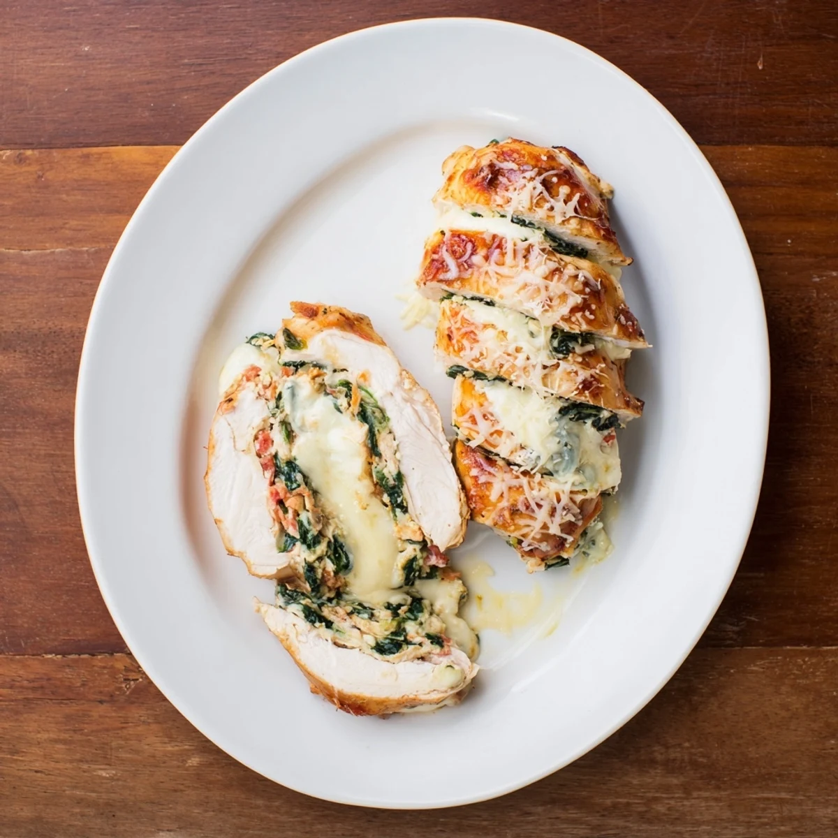 Juicy stuffed chicken with creamy ricotta spinach filling fresh from the oven bubbling with cheese