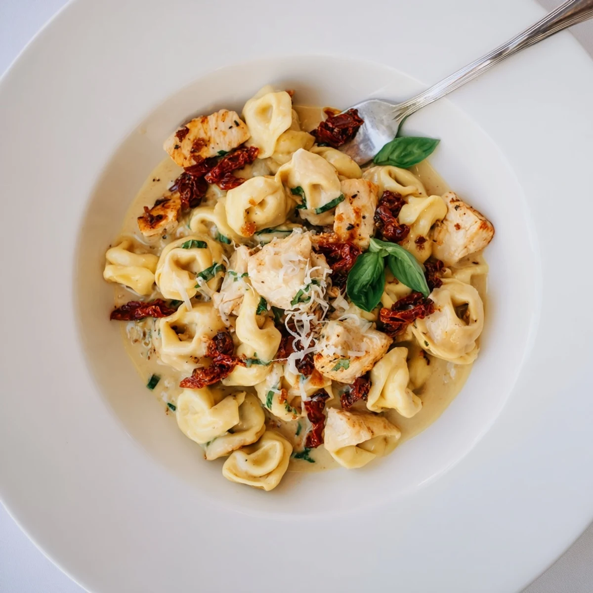 Creamy Italian-American skillet dish featuring tender chicken pieces and pasta in a rich tomato sauce