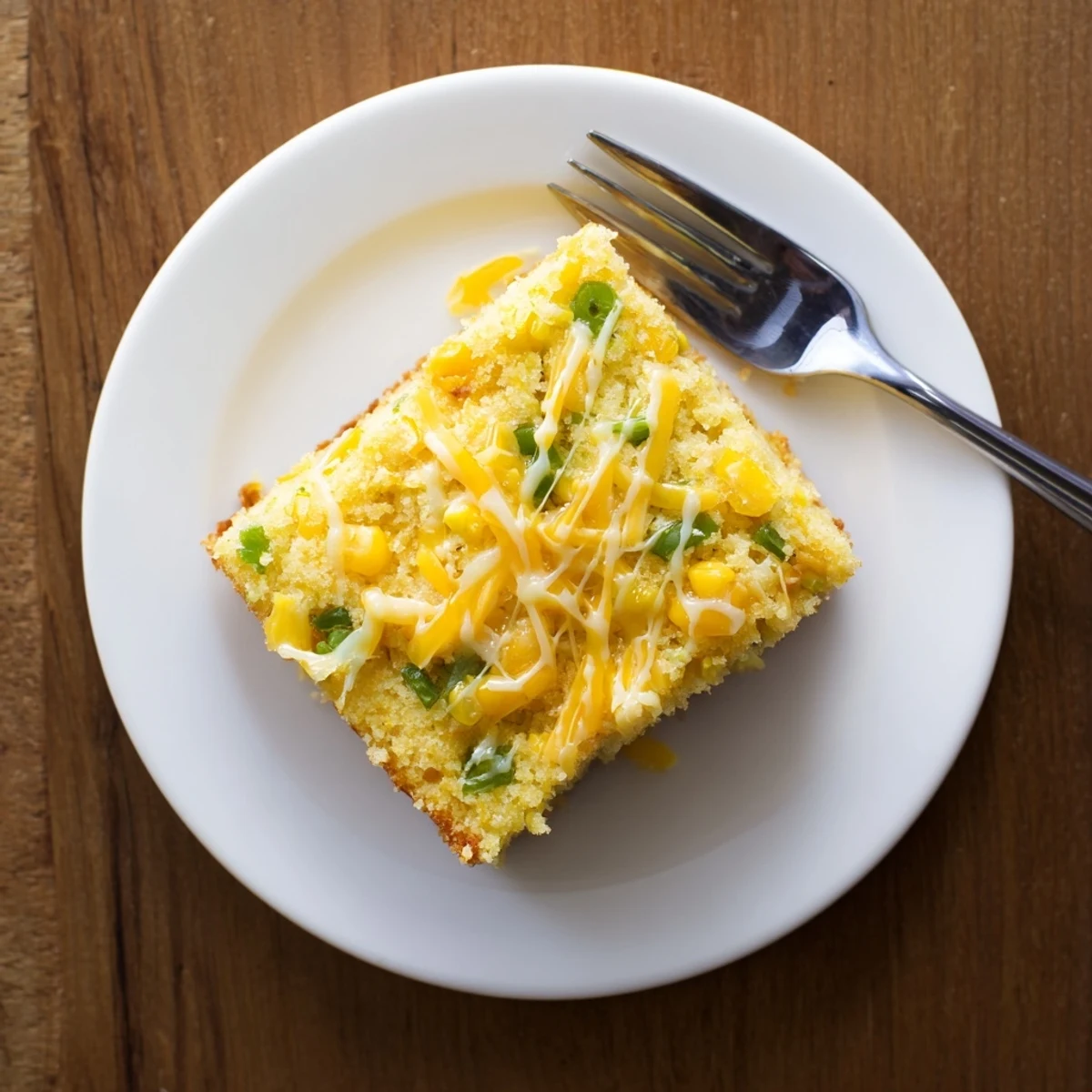 Golden brown spicy jalapeño cornbread drizzled with sweet lime honey glaze on a wooden board