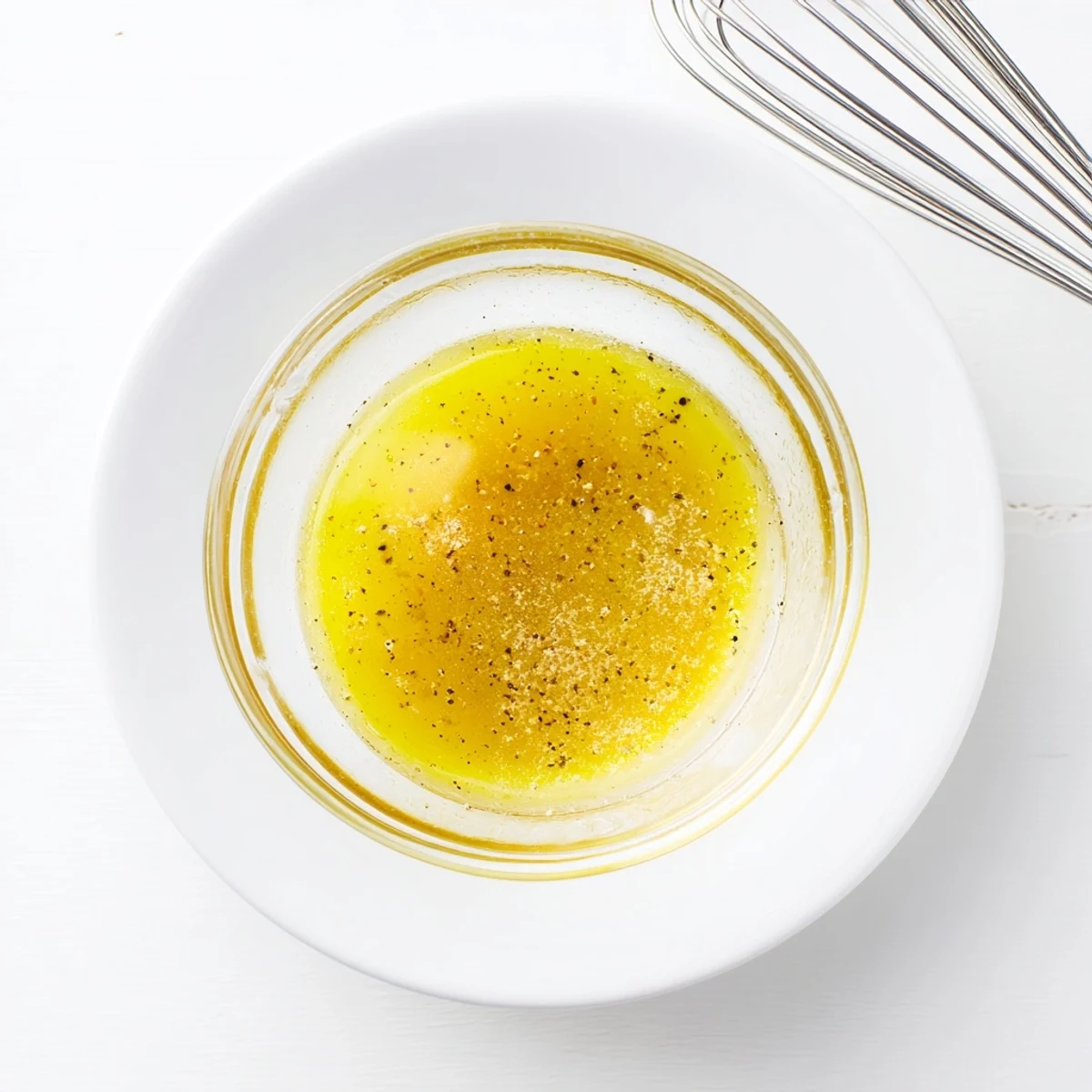Creamy honey lemon vinaigrette emulsified in a glass jar with olive oil and honey