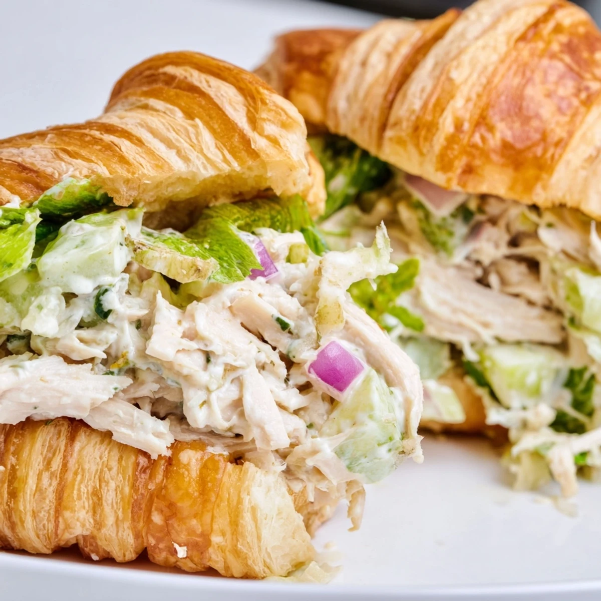 Flaky pastry piled high with zesty chicken Caesar filling and shredded lettuce
