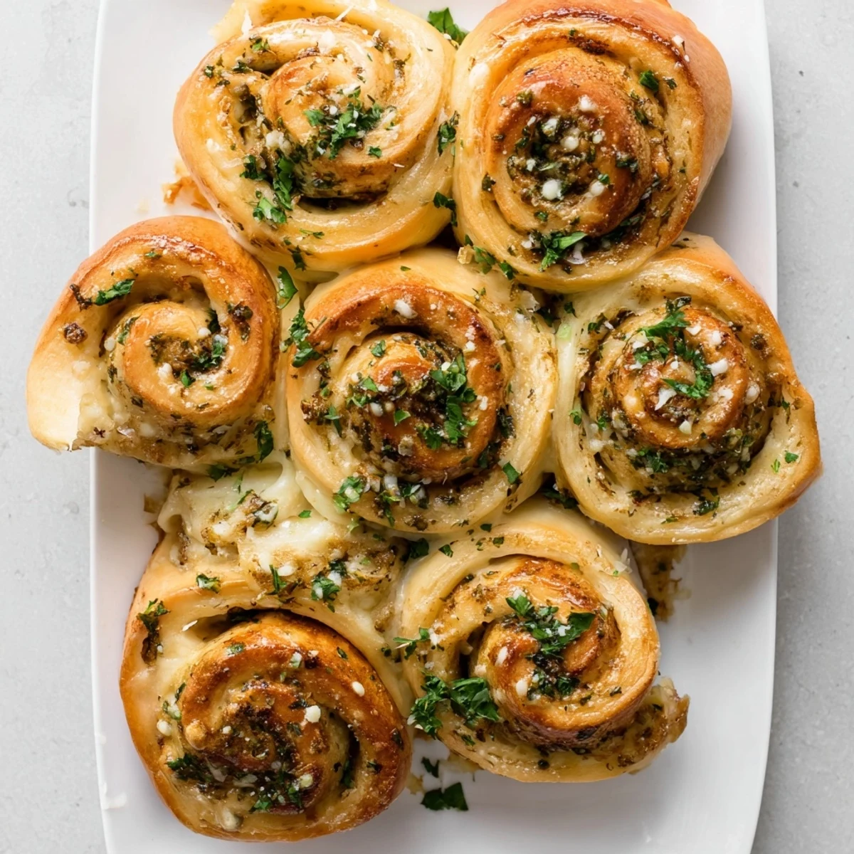 Fluffy homemade rolls stuffed with mozzarella and garlic butter baked to golden perfection