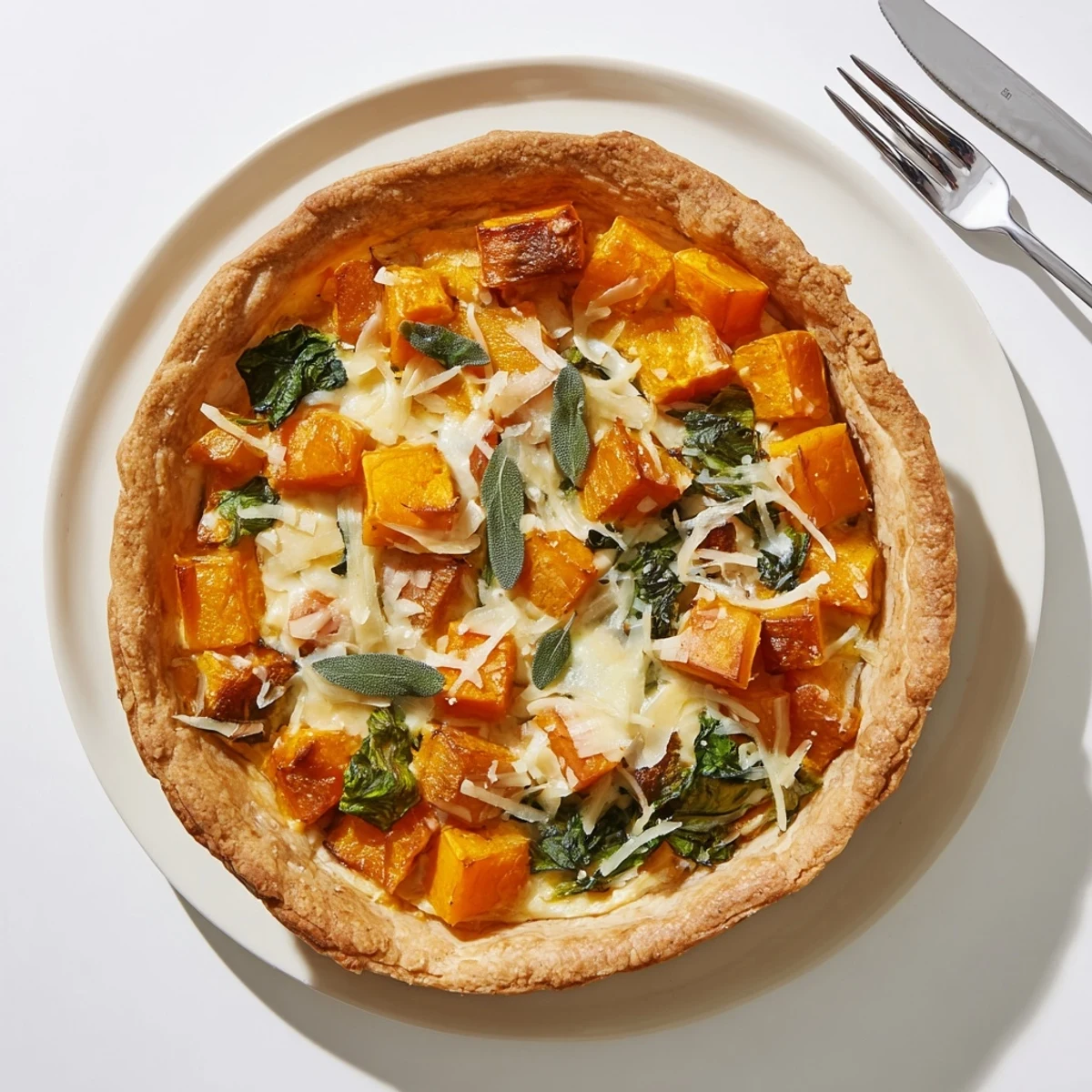 Golden slices of Halloween pumpkin and savory butternut squash pie with melted cheese center