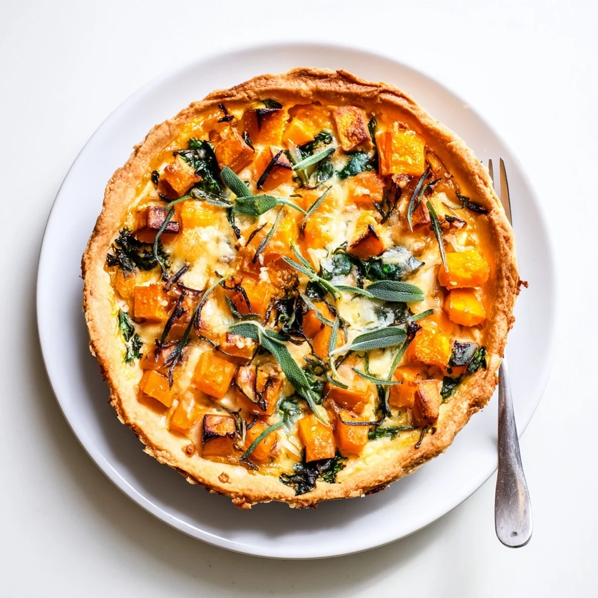 Savory vegetarian pie featuring spiced pumpkin and butternut squash in golden flaky crust
