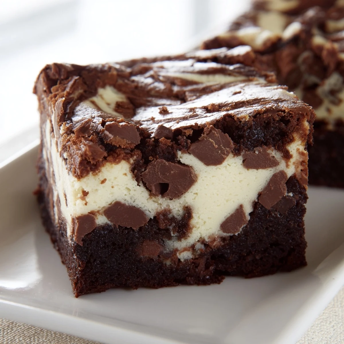 Decadent brownies featuring creamy cheesecake swirls baked into rich dark chocolate dessert squares