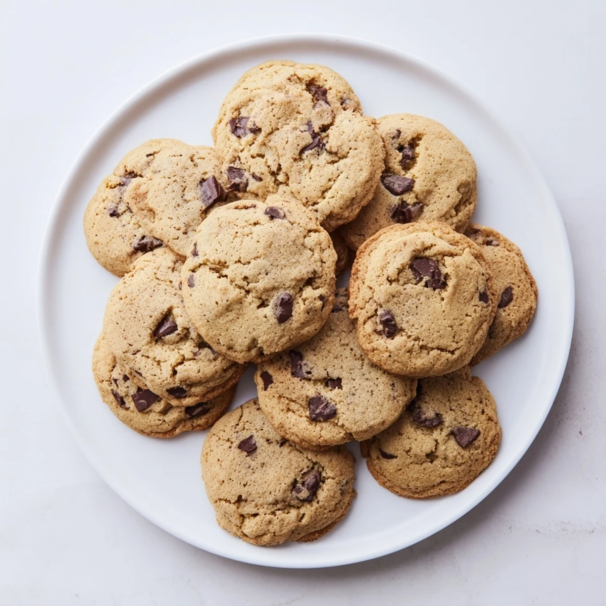 Golden Vietnamese cinnamon chocolate chip cookies with gooey melted chocolate centers on a white plate
