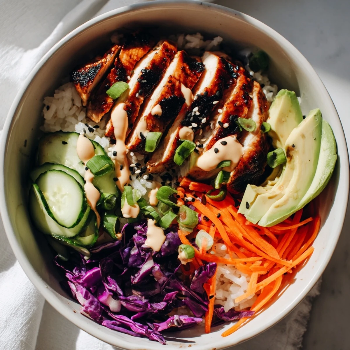 Glossy char-grilled chicken drizzled with sweet Korean BBQ sauce over fluffy white rice.