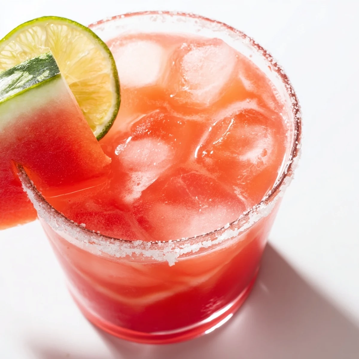 Refreshing alcohol-free watermelon margarita mocktail served in a sugar-rimmed glass with citrus garnish