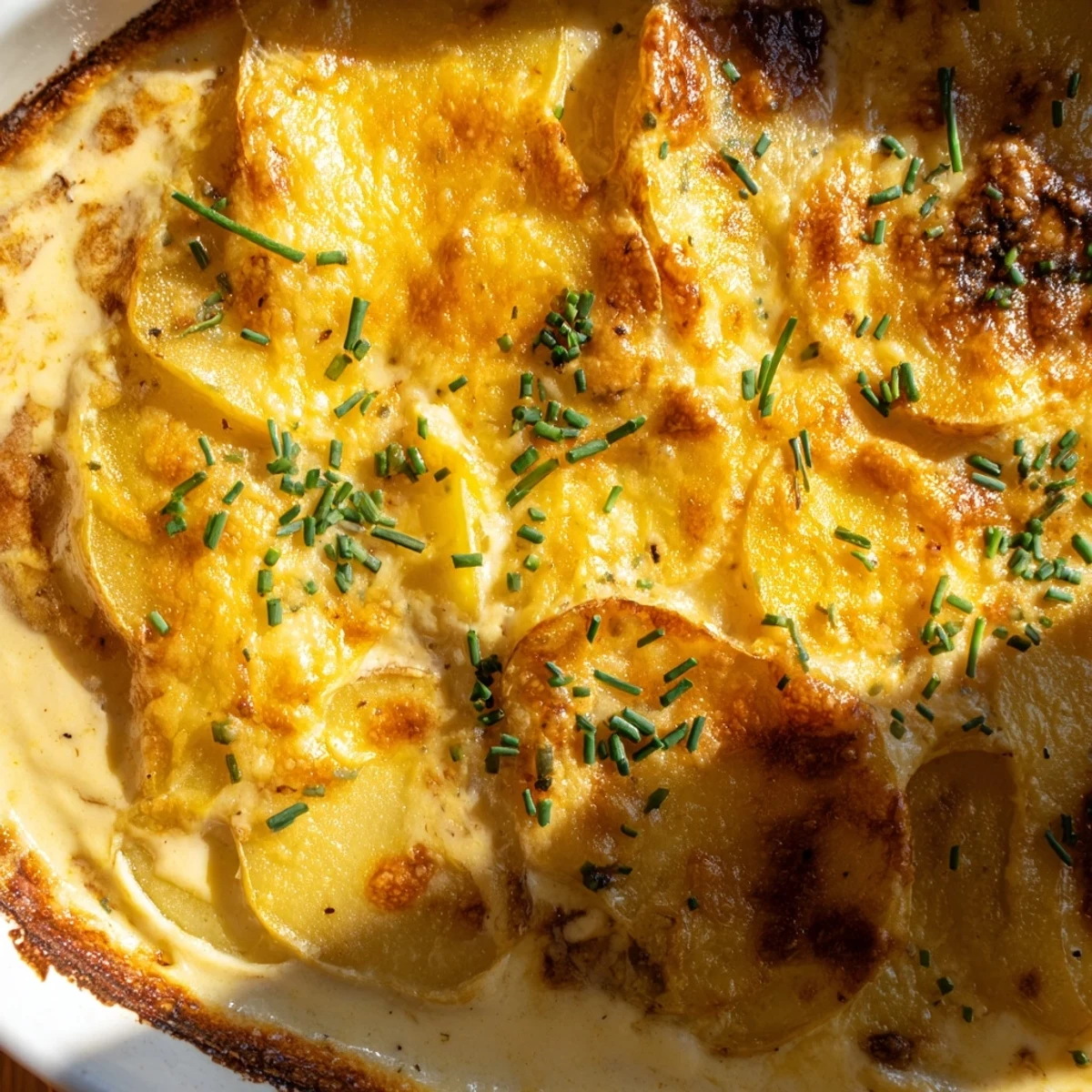 Tender sliced potato layers baked with melted Gruyère cheese until richly browned and bubbly