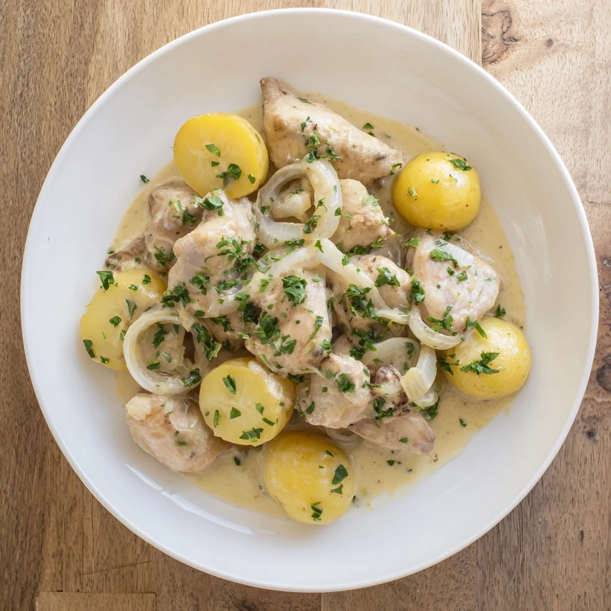 Slow cooker garlic parmesan chicken with tender potatoes in a creamy garlic sauce