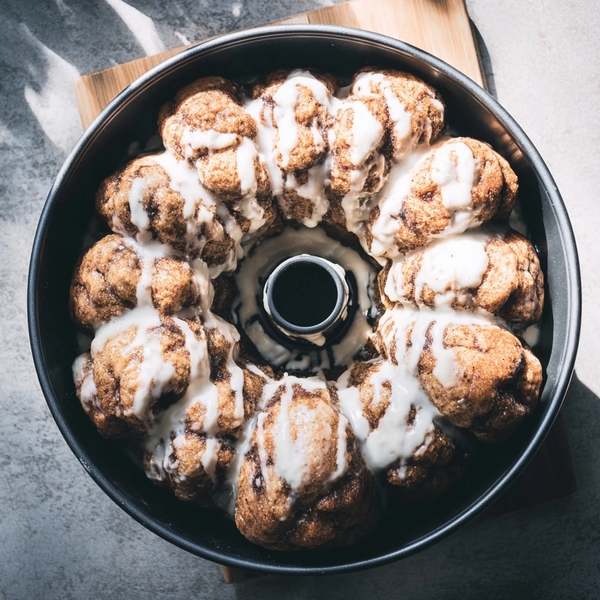 Warm high protein no sugar monkey bread pieces coated in buttery cinnamon sugar mixture