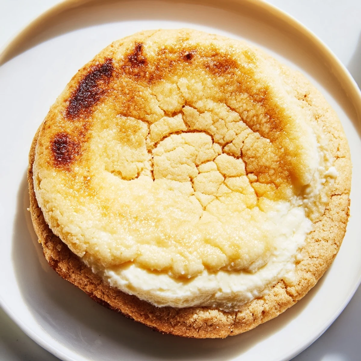 Soft baked creme brulee cookies with crackly caramelized tops and vanilla cream filling