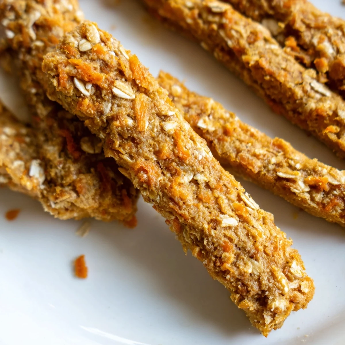 Golden homemade carrot and apple dog chew sticks arranged on parchment paper for healthy treating