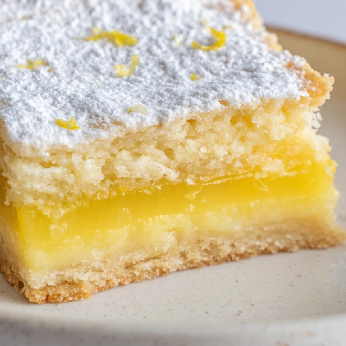 Tangy lemon bars with bright yellow custant filling atop a buttery shortbread crust